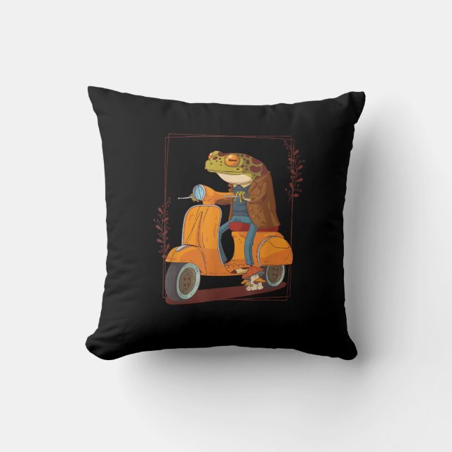 Frog Scooter Mushroom Goblincore Academia Kudde (Framsida)