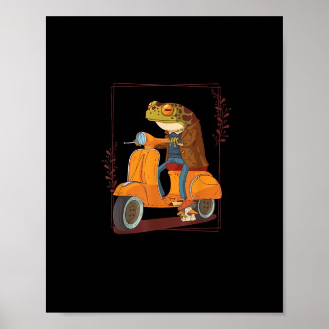 Frog Scooter Mushroom Goblincore Academia Poster (Framsidan)