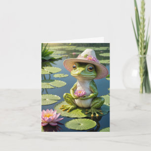 Frog Sitta på ett Lily Pad Note-kort Kort