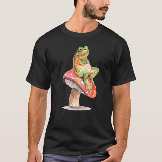 Frog Sitta på svamp Roligt Cute Frogs Animal Gr T Shirt (Framsida)