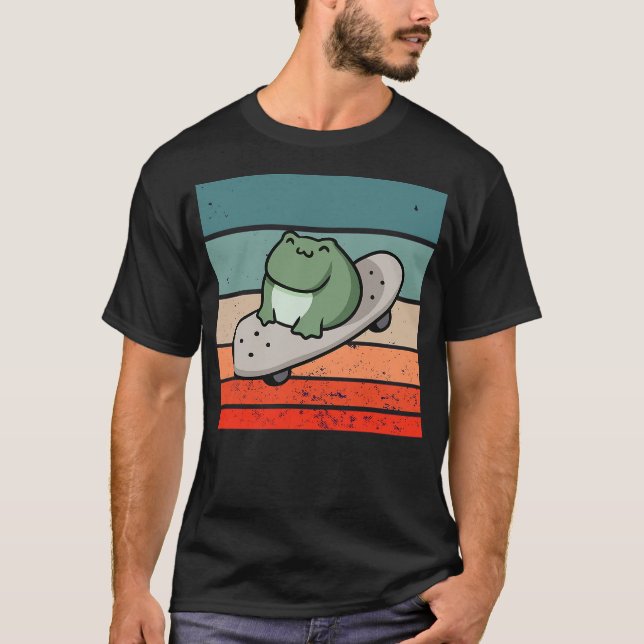 Frog skateboard cartoon chubby happy expression am t shirt (Framsida)