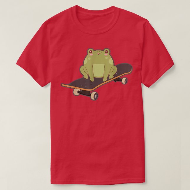 Frog Skateboard Funny Kawaii Toad Spela japanska T Shirt (Design framsida)