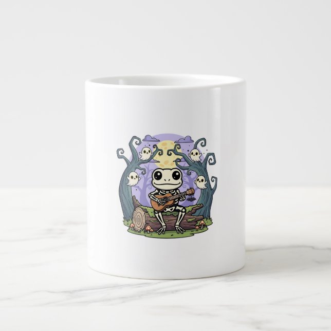Frog Skeleton Playing Ukulele with Ghosts Jumbo Mugg (Framsidan)