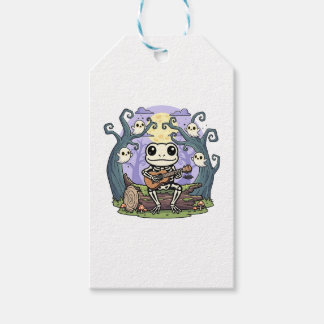 Frog Skeleton Playing Ukulele with Ghosts Presentetikett