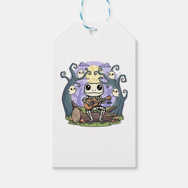 Frog Skeleton Playing Ukulele with Ghosts Presentetikett (Framsidan)