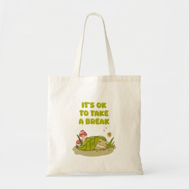 Frog Sleeping "It's OK to Take a Break" Kawaii Art Tygkasse (Framsidan)