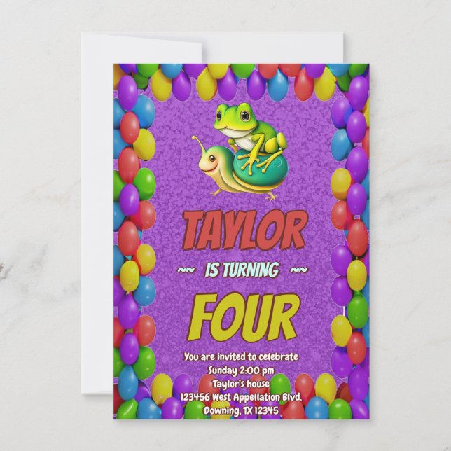 Frog Snigel Personlig Birthday Inbjudan Kids (Framsida)