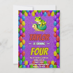 Frog Snigel Personlig Birthday Inbjudan Kids