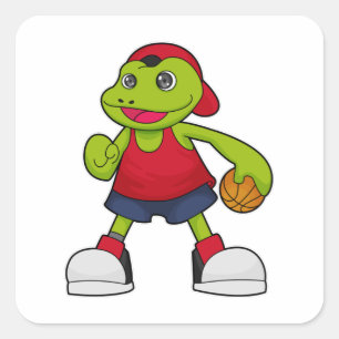 Frog som basketspelare med basketboll fyrkantigt klistermärke