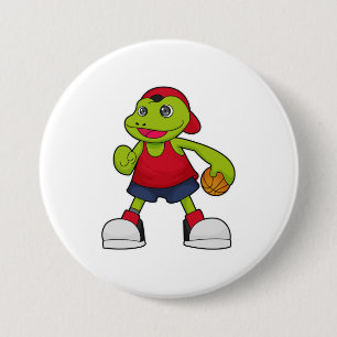 Frog som basketspelare med basketboll knapp