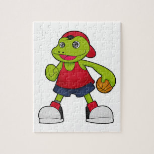 Frog som basketspelare med basketboll pussel