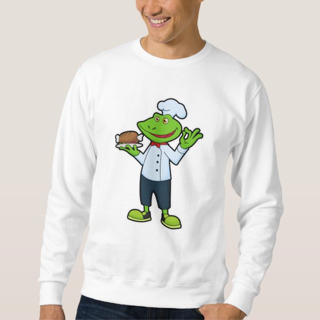 Frog som Cook med servplatta och kyckling Lång Ärmad Tröja (Framsida)