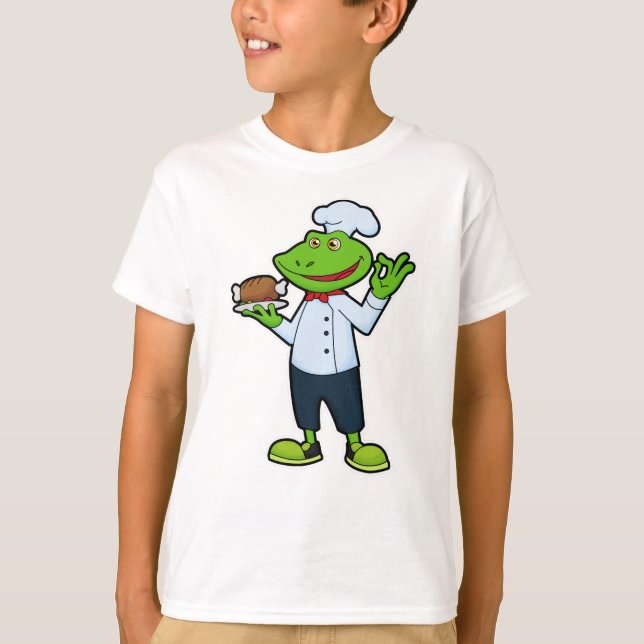 Frog som Cook med servplatta och kyckling T Shirt (Framsida)