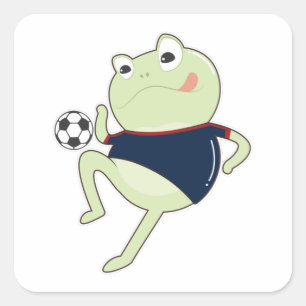 Frog som fotbollsspelare med fotboll fyrkantigt klistermärke
