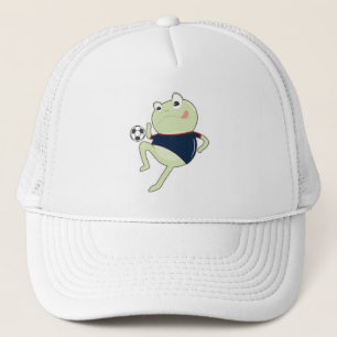 Frog som fotbollsspelare med fotboll keps