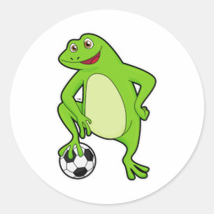 Frog som fotbollsspelare med fotboll runt klistermärke