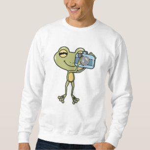Frog som fotograf med kamera lång ärmad tröja