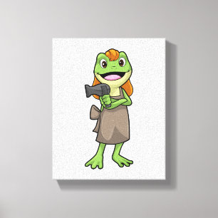 Frog som Hairdresser med Hairdryer Canvastryck