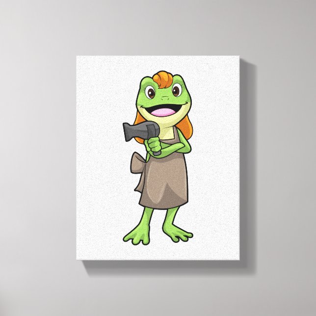 Frog som Hairdresser med Hairdryer Canvastryck (Framsida)