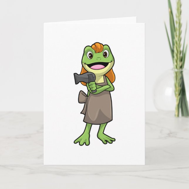 Frog som Hairdresser med Hairdryer Kort (Framsida)