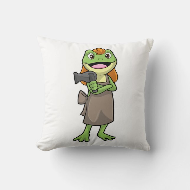 Frog som Hairdresser med Hairdryer Kudde (Framsida)