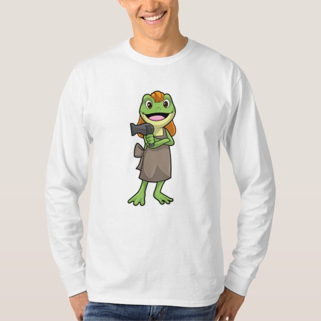 Frog som Hairdresser med Hairdryer T Shirt (Framsida)
