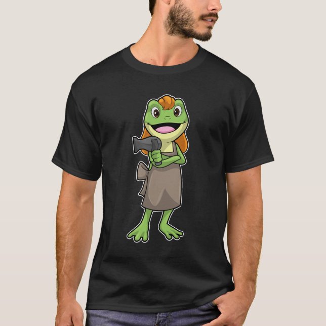 Frog som Hairdresser med Hairdryer T Shirt (Framsida)