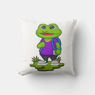 Frog som Hiker med ryggsäck Kudde