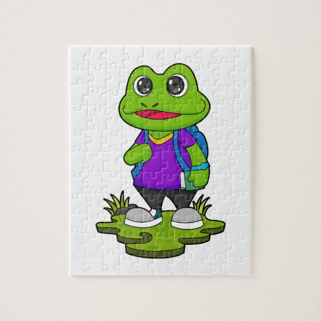Frog som Hiker med ryggsäck Pussel (Vertikal)
