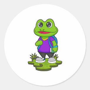 Frog som Hiker med ryggsäck Runt Klistermärke