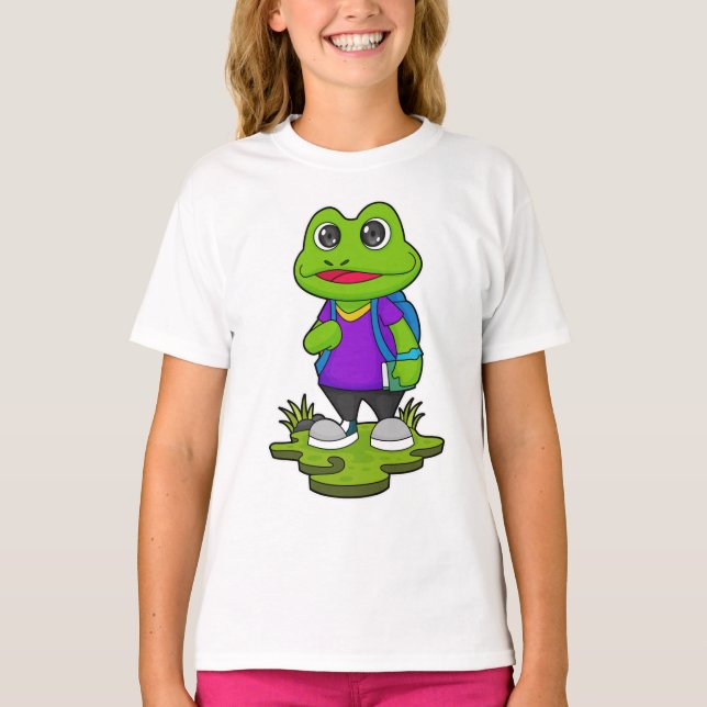 Frog som Hiker med ryggsäck T Shirt (Framsida)