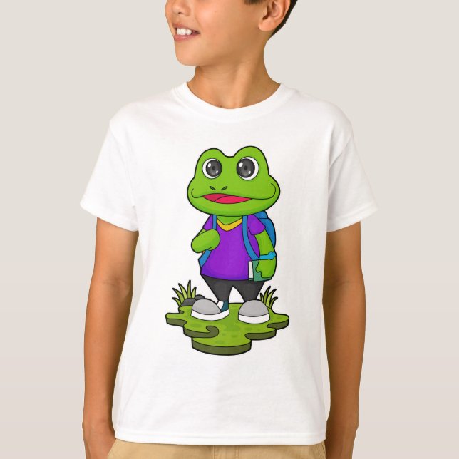Frog som Hiker med ryggsäck T Shirt (Framsida)