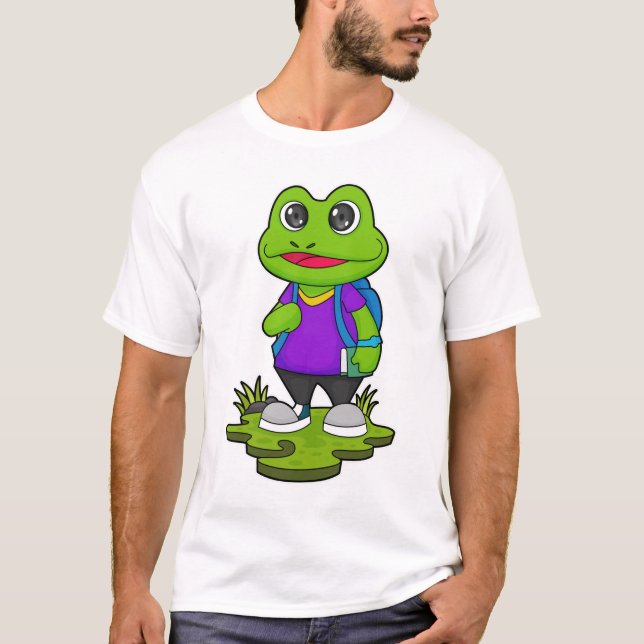 Frog som Hiker med ryggsäck T Shirt (Framsida)