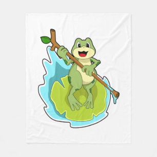 Frog som Hiker med Stick Fleecefilt