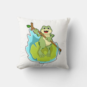 Frog som Hiker med Stick Kudde