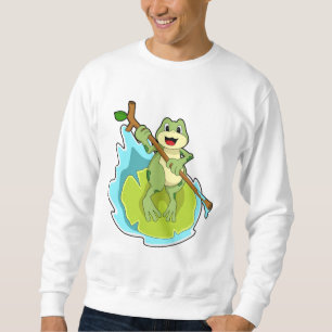 Frog som Hiker med Stick Lång Ärmad Tröja