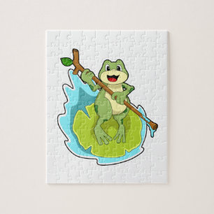 Frog som Hiker med Stick Pussel