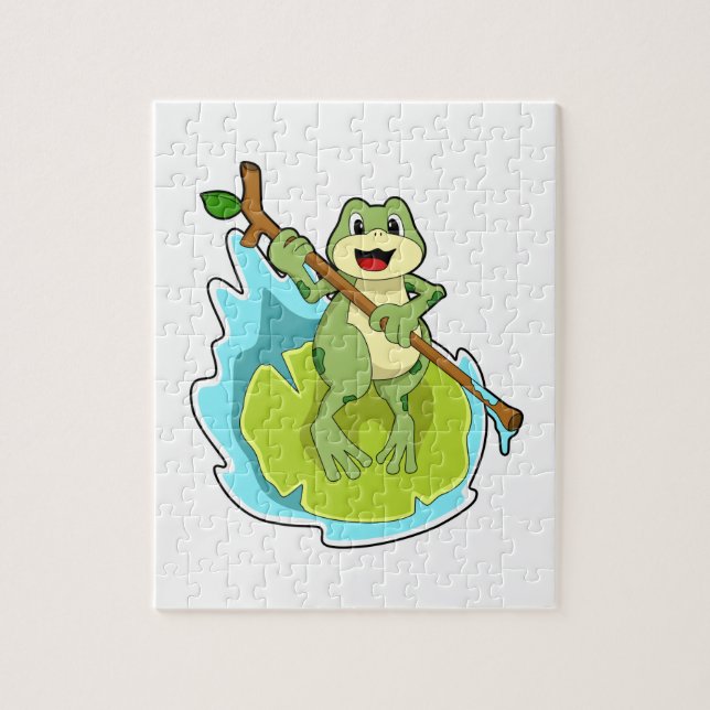 Frog som Hiker med Stick Pussel (Vertikal)