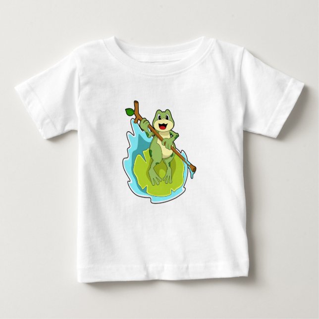 Frog som Hiker med Stick T Shirt (Framsida)