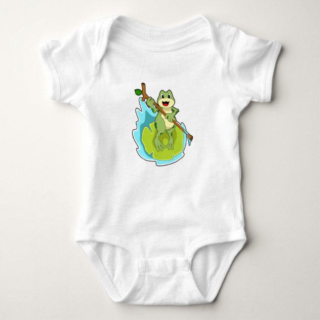 Frog som Hiker med Stick T Shirt (Framsida)