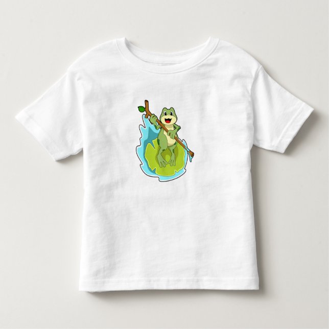 Frog som Hiker med Stick T Shirt (Framsida)