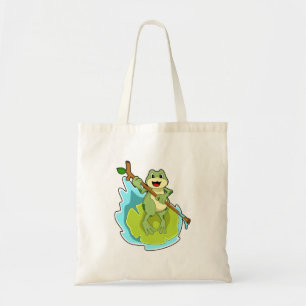 Frog som Hiker med Stick Tygkasse