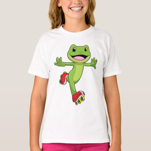 Frog som infogad skater med rullskridskor t shirt (Framsida)