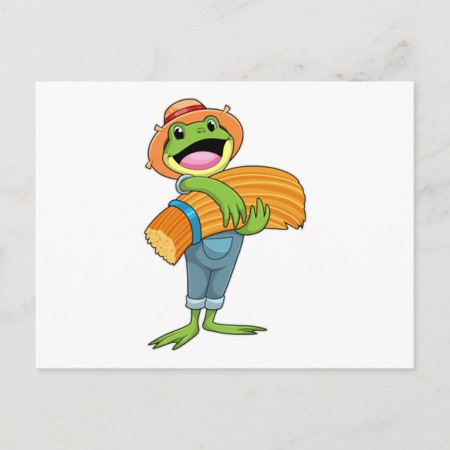 Frog som jordbrukare med straw vykort (Framsida)