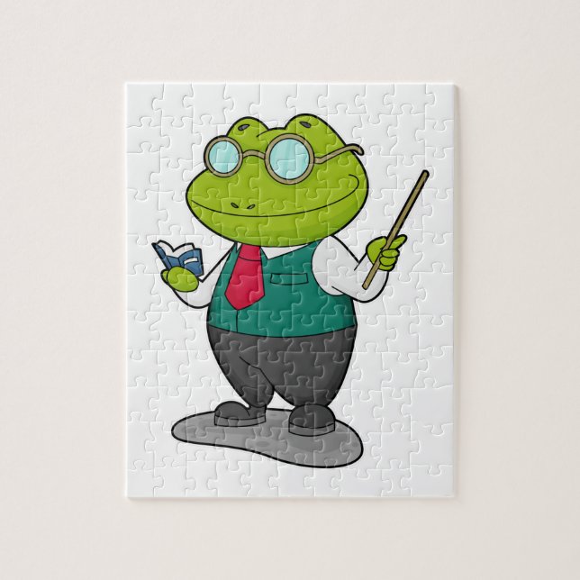 Frog som lärare med Bok Pussel (Vertikal)