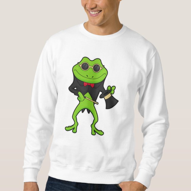 Frog som magiker med magiskt trollspö och Hat Lång Ärmad Tröja (Framsida)