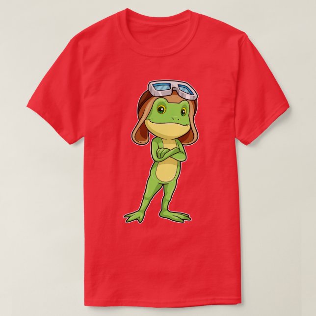 Frog som Pilot med Hat Glass T Shirt (Design framsida)