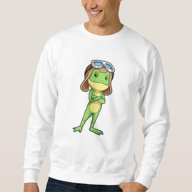 Frog som pilot med hatt och glas lång ärmad tröja (Framsida)