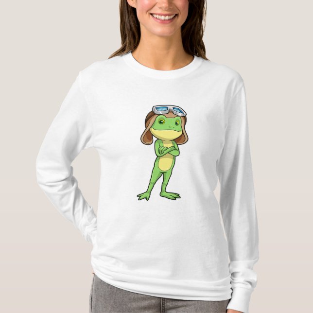 Frog som pilot med hatt och glas t shirt (Framsida)