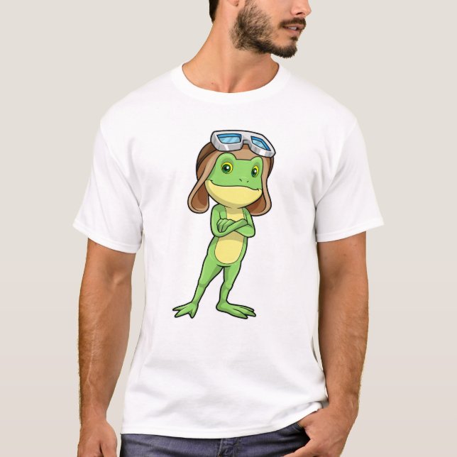 Frog som pilot med hatt och glas t shirt (Framsida)